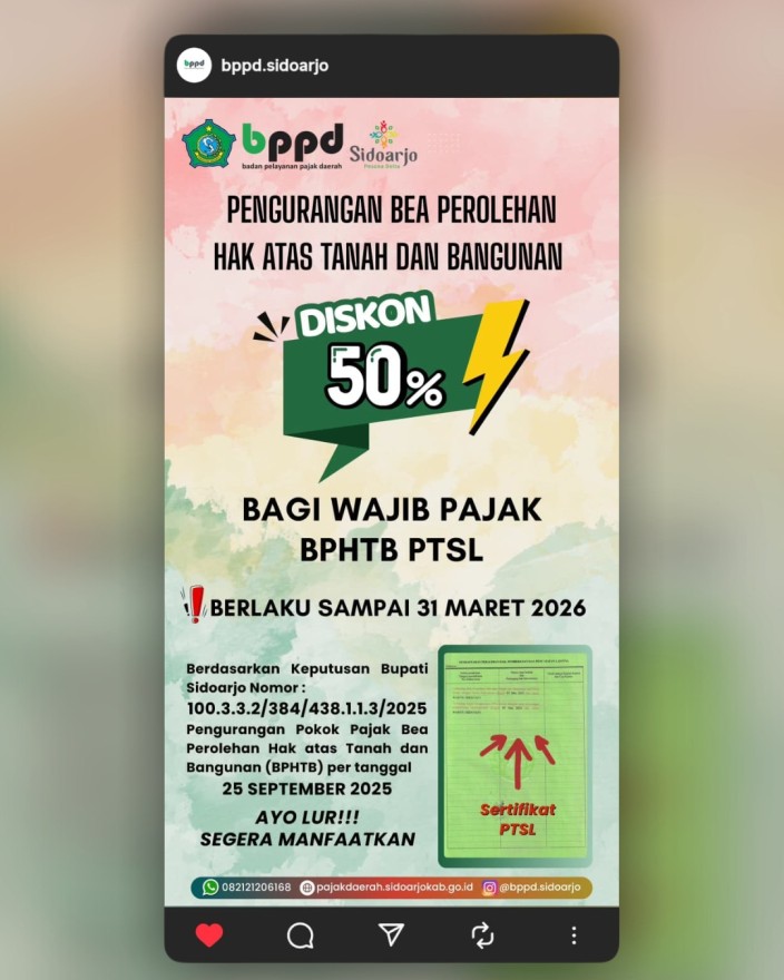 Diskon 50% BPHTB bagi Wajib Pajak PTSL, Berlaku Hingga 31 Maret 2026